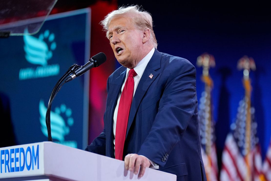 Republican presidential candidate former President Donald Trump speaks at the Road to Majority conference in Washington, Saturday, June 22, 2024.